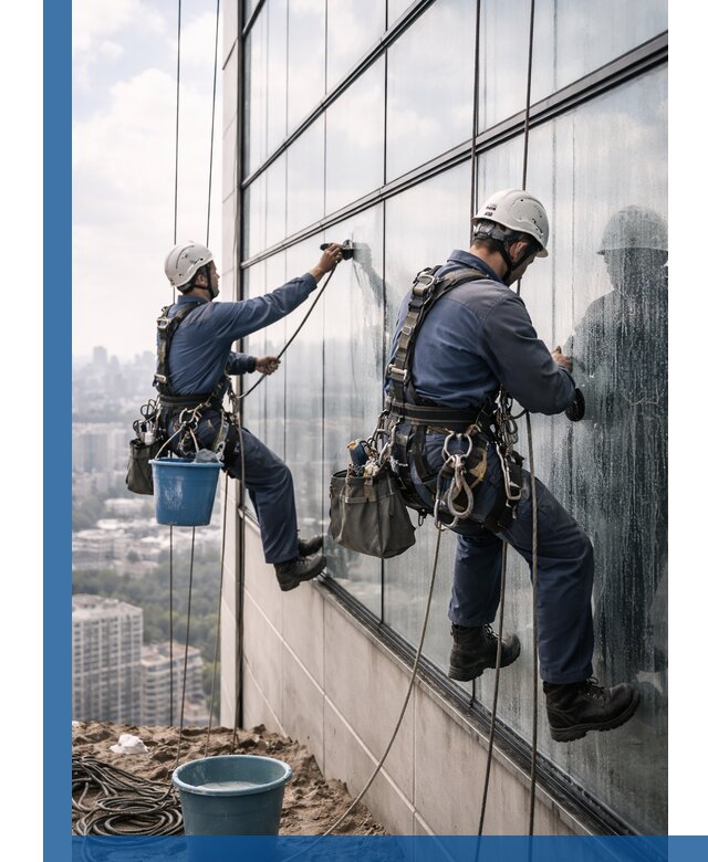 Профессиональная мойка фасадных окон альпинистами в Благовещенске