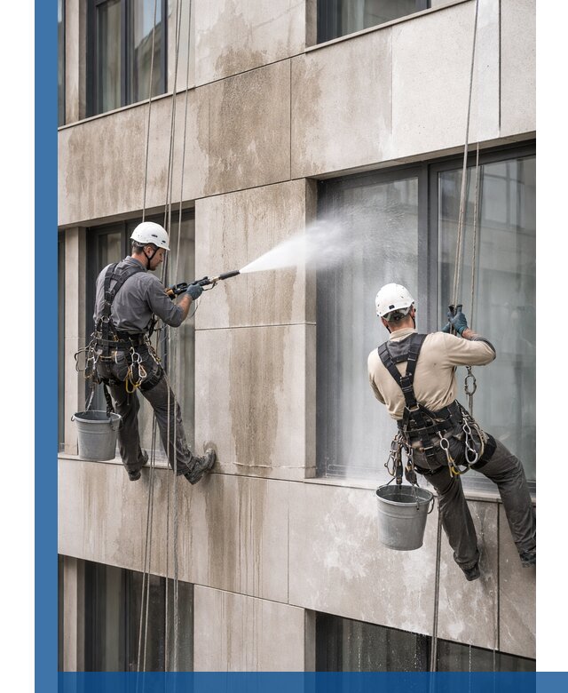 Послестроительная мойка фасада промышленным альпинизмом в Благовещенске