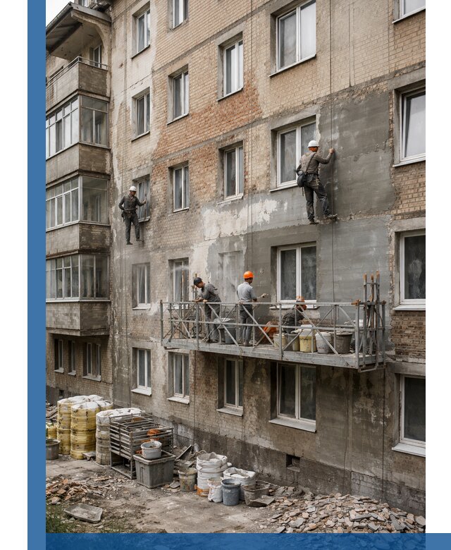 Капитальный ремонт фасада в Благовещенске с восстановлением и гидроизоляцией