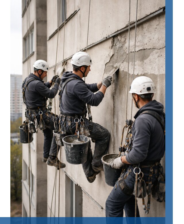 Ремонт бетонных элементов фасада в Благовещенске от 2539 р. | ВЫСОТНИК-Бгн