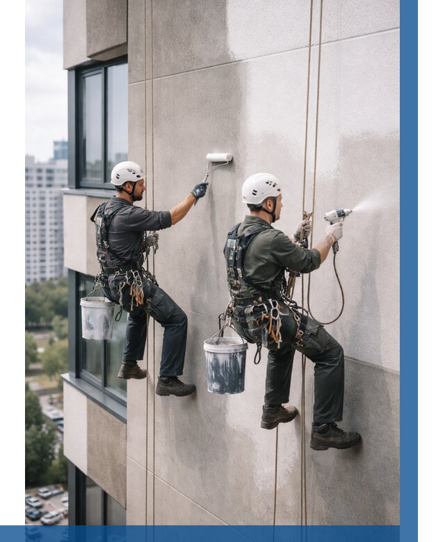 Покраска фасада альпинистами в Благовещенске от 305 р. | ВЫСОТНИК-Бгн