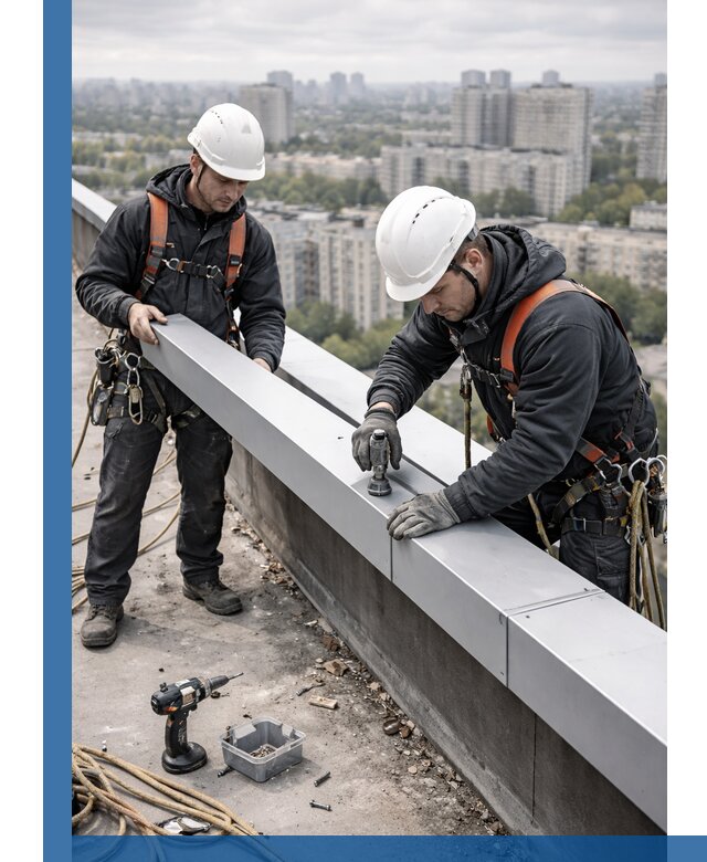 Монтаж парапетных крышек и ограждений кровли в Благовещенске