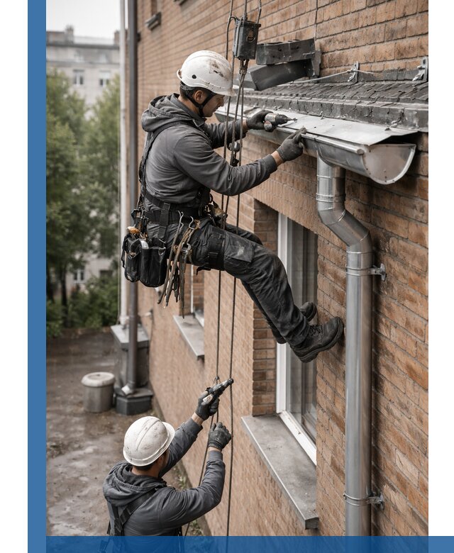 Монтаж водосточной системы на здании в Благовещенске под ключ