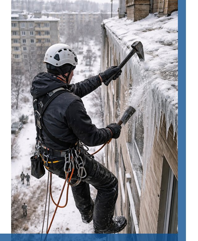 Сбивание сосулек с крыши в Благовещенске по цене от 4571 р. | ВЫСОТНИК-Бгн