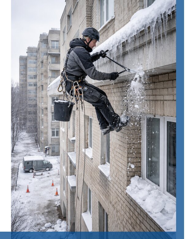 Удаление наледи с карнизов в Благовещенске от 355 р. | ВЫСОТНИК-Бгн