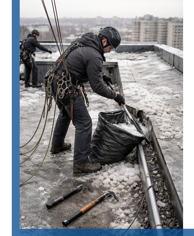 Аварийная очистка кровли в Благовещенске от промальпинистов