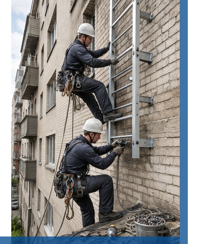 Монтаж пожарной лестницы в Благовещенске от 25393 р заказать у ВЫСОТНИК-Бгн