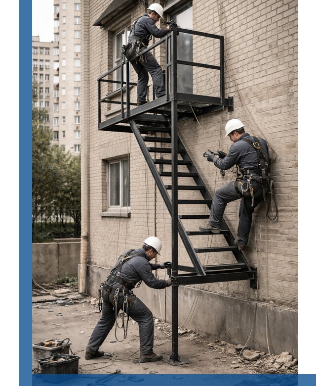 Монтаж пожарной лестницы в Благовещенске, установка и крепление