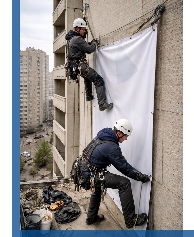 Профессиональный монтаж баннеров на фасаде в Благовещенске