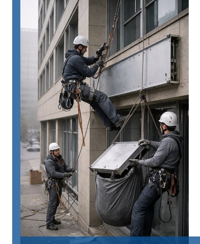 Демонтаж рекламной вывески с высотными работами в Благовещенске