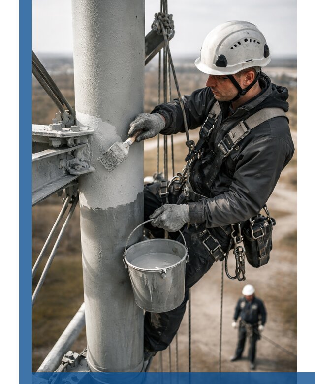 Покраска мачт связи в Благовещенске промышленными альпинистами
