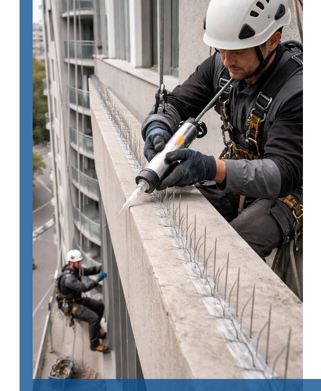 Установка шипов от птиц на фасадах и кровлях в Благовещенске